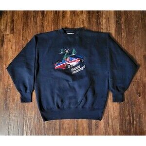 Vintage Midwest Embroidery Christmas Santa F1 Indy Racing Racecar Crewneck 90s